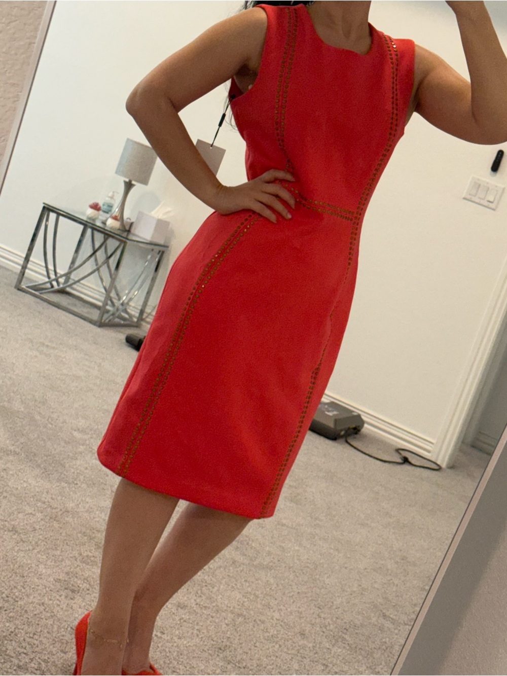 Calvin Klein Red Stud-Trim Sheath Dress